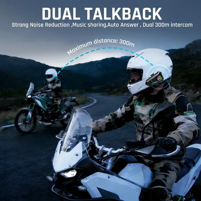 Alt view image 5 of 5 - SAMDO Motorcycle Helmet Bluetooth Intercom Headset, IPX6 Outdoor Wireless 300M Two-Way Headphones Hands Free, Hi-Fi Sound Music Player, Answer Automatically