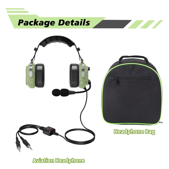 Alt view image 2 of 5 - WODASEN Aviation Pilot Headset for Students Flight School Passive Noise Canceling Aircraft Headphones with Boom Mic Volume Control Dual GA Plugs 24db Mono and Stereo Compatibility (Light-Green)