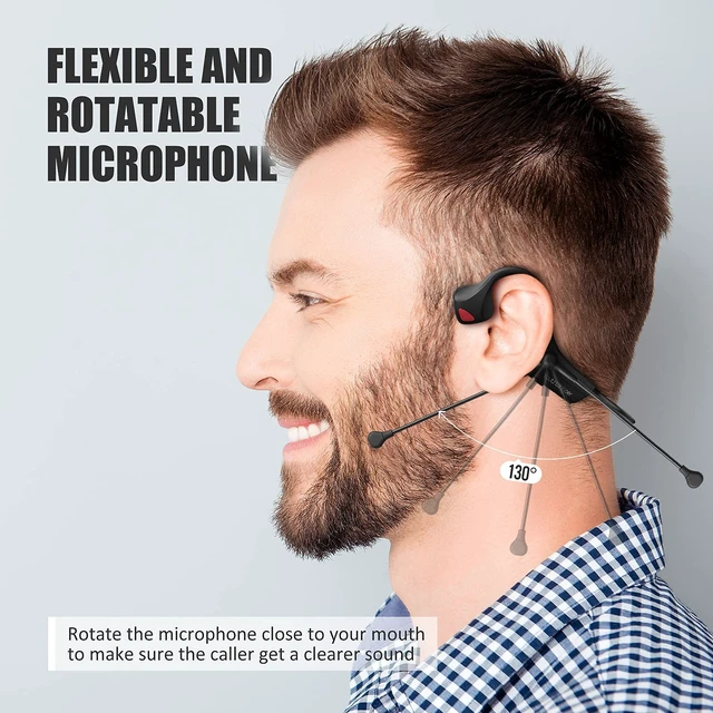 Alt view image 2 of 5 - YouthWhisper Bone Conduction Bluetooth Headphones, Open-Ear Headset with Noise Cancelling Boom Mic