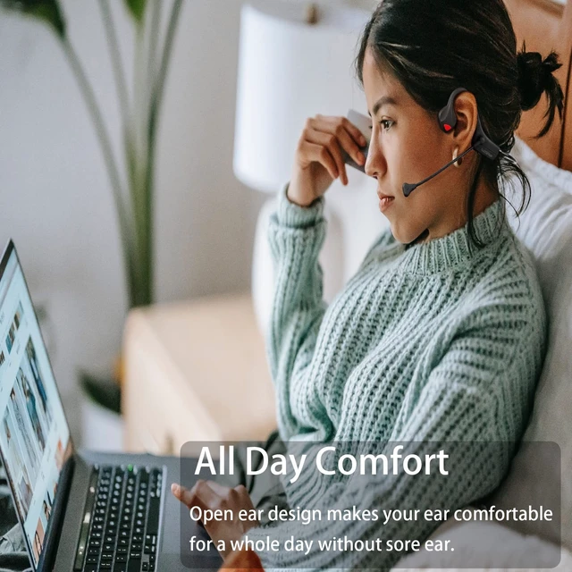 Alt view image 4 of 5 - YouthWhisper Bone Conduction Bluetooth Headphones, Open-Ear Headset with Noise Cancelling Boom Mic
