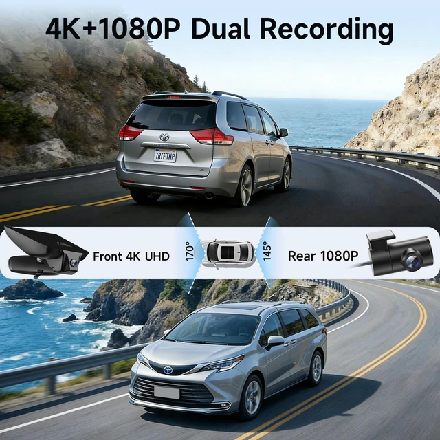 Alt view image 4 of 5 - 4K+1080P Dash Cam Front and Rear for Toyota Sienna Gen4 XL40 2021-2026