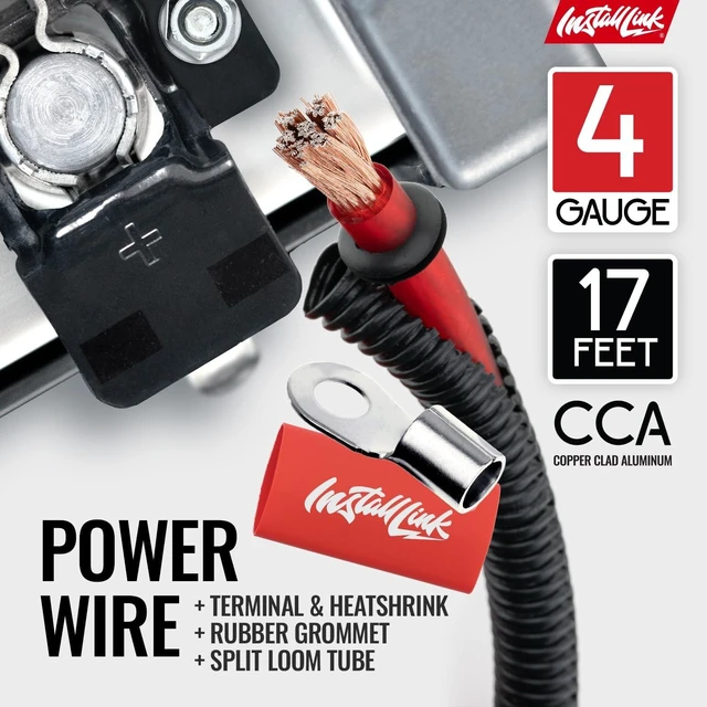 Alt view image 5 of 5 - Install Link 4 AWG Gauge Car Amp Wiring Kit, for Car Audio (CCA)