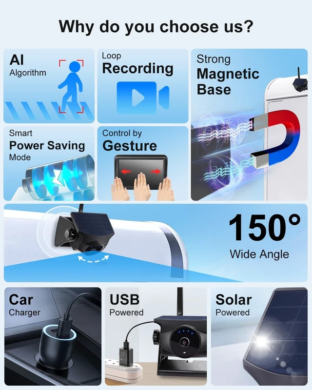 Alt view image 2 of 5 - INSEETECH AI Magnetic Solar Wireless Backup Camera & 5" Monitor Rear View