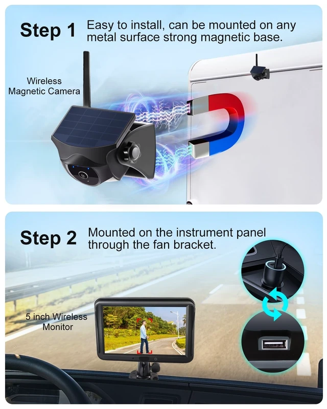 Alt view image 4 of 5 - INSEETECH AI Magnetic Solar Wireless Backup Camera & 5" Monitor Rear View