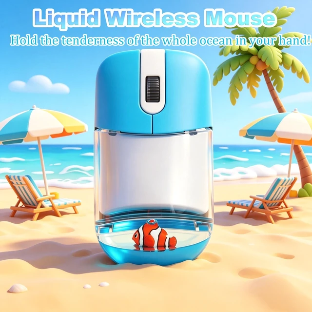 Alt view image 5 of 5 - Wireless Mouse Cute Retro Aqua Mouse, Silent Portable Lightweight Optical Clear Transparent Aesthetic Water Mice for PC Laptop MacBook, Boys Girls Kids Adults Gift with Floaters Animal (Clownfi