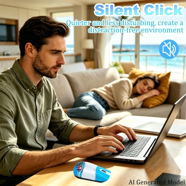 Alt view image 4 of 5 - Wireless Mouse Cute Retro Aqua Mouse, Silent Portable Lightweight Optical Clear Transparent Aesthetic Water Mice for PC Laptop MacBook, Boys Girls Kids Adults Gift with Floaters Animal (Clownfi
