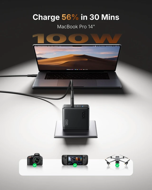 Alt view image 3 of 5 - INIU 100W USB C Laptop Charger, GaN Fast Charging Block for with 100W Cable