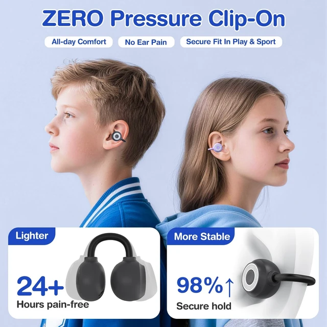 Alt view image 2 of 5 - QearFun Kids Bear Open Ear Earbuds with Rotatable Case, 85dB Safe Volume