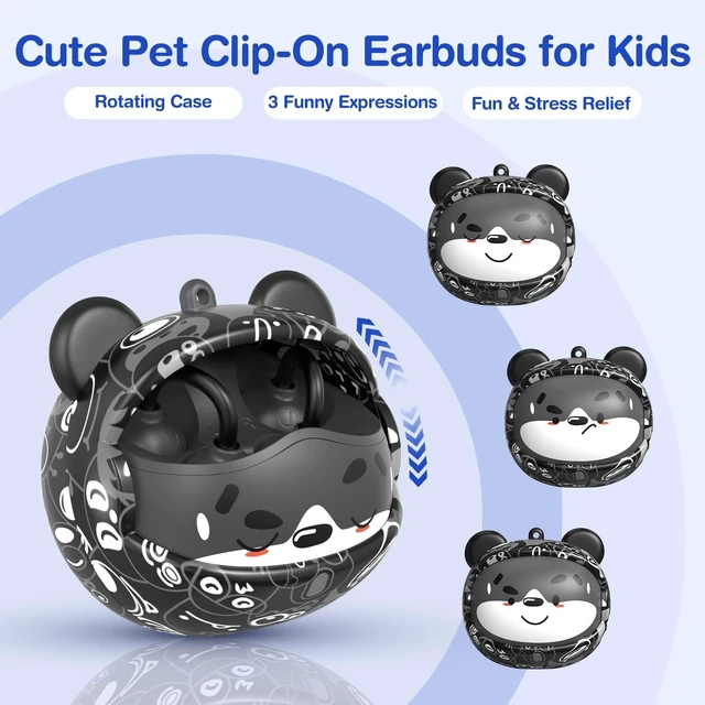 Alt view image 3 of 5 - QearFun Kids Bear Open Ear Earbuds with Rotatable Case, 85dB Safe Volume