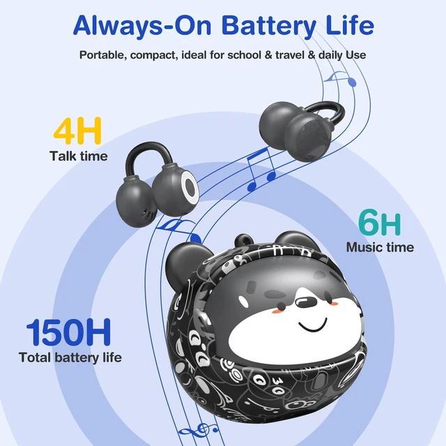 Alt view image 5 of 5 - QearFun Kids Bear Open Ear Earbuds with Rotatable Case, 85dB Safe Volume