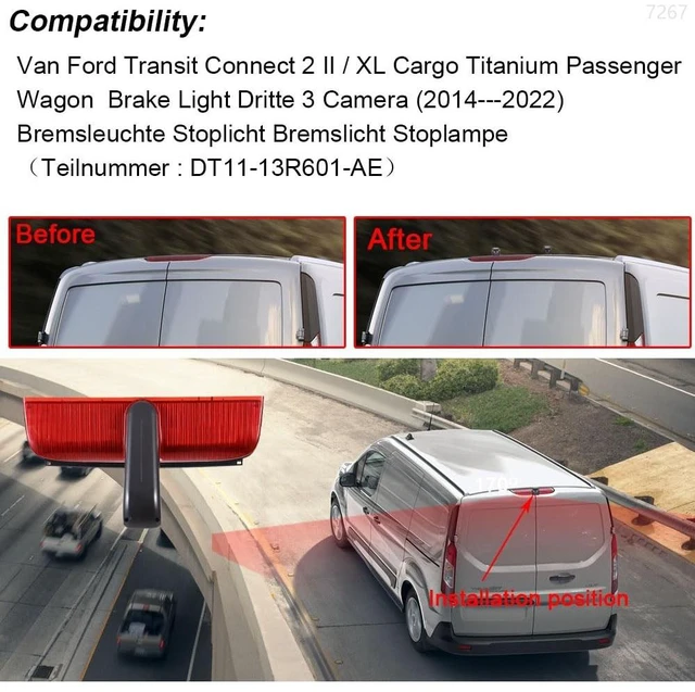 Alt view image 2 of 5 - Backup Camera Third Roof Brake Lamp Car Camera Dual Camera Parking Reverse Replacement for Ford Transit Connect 2 XL Cargo Titanium Passenger Wagon Van Waterproof Night Vision
