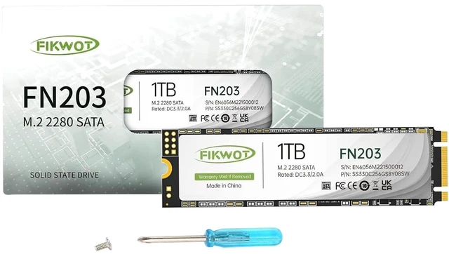 Main image of Fikwot FN203 M.2 SATA SSD - SLC Cache 3D NAND TLC SATA III 6Gb/s M.2 2280 NGFF Internal Solid State Drive, Up to 550MB/s, Compatible with Ultrabooks, Tablet Computers and Mini PCs (1TB)