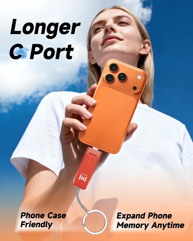 Alt view image 4 of 5 - MOSDART 128GB USB C and A 3.1 Dual Flash Drive with Keychain, Orange