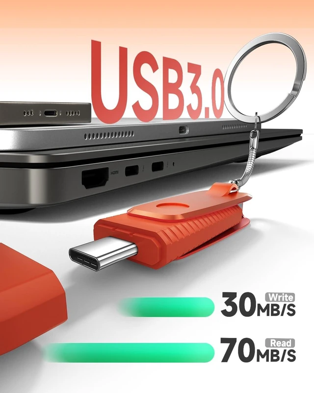 Alt view image 3 of 5 - MOSDART 128GB USB C and A 3.1 Dual Flash Drive with Keychain, Orange