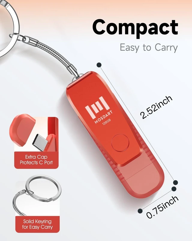 Alt view image 5 of 5 - MOSDART 128GB USB C and A 3.1 Dual Flash Drive with Keychain, Orange