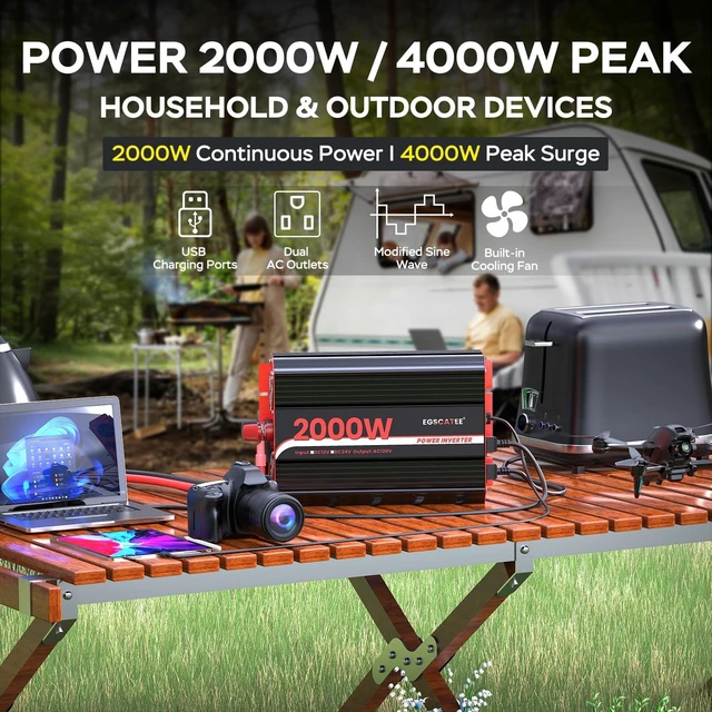 Alt view image 2 of 5 - 2000W Power Inverter 12V DC to 110V/120V AC with LCD Display for Vehicles