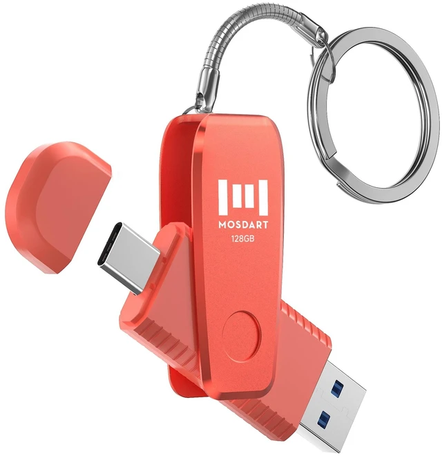 Main image of MOSDART 128GB USB C and A 3.1 Dual Flash Drive with Keychain, Orange