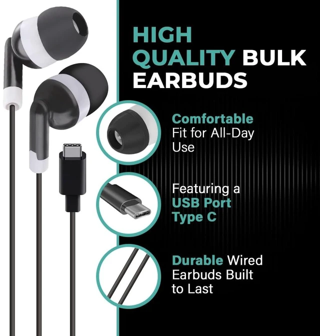 Alt view image 2 of 5 - 100 Pack USB C Headphones for iPhone 17/16/15 Pro Max, Type C Wired Earbuds with Noise Isolation, USB-C Earphones for iPad, Galaxy S23/S22/S21, Chromebook, MacBook, Android Tablet