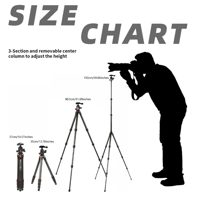 Alt view image 5 of 5 - BESENFOTO 59'' Carbon Fiber Tripod Lightweight Compact for Camera Phone