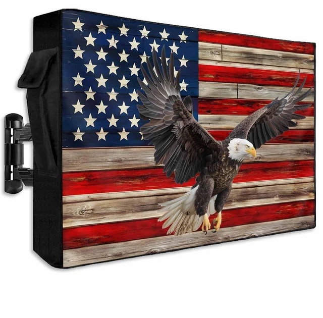 Main image of Lsrtoss Retro American Flag Outdoor TV Cover 30-32 Inch Weatherproof, Eagle Outdoor TV Enclosure with Zipper & Roll Up Front Flap, Blue Red USA Flag Waterproof TV Covers for Outside Flat Screen TV