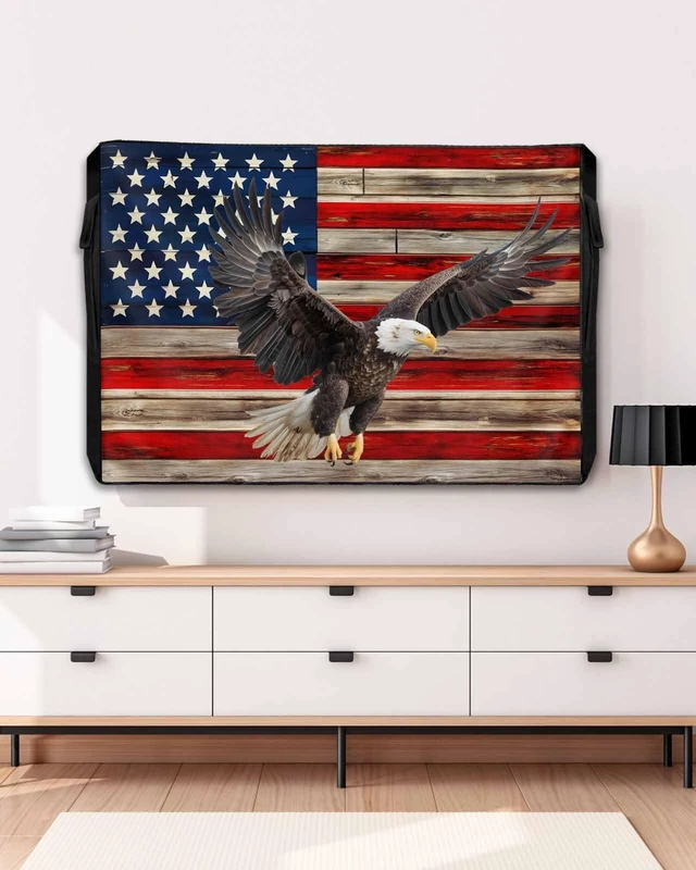 Alt view image 5 of 5 - Lsrtoss Retro American Flag Outdoor TV Cover 30-32 Inch Weatherproof, Eagle Outdoor TV Enclosure with Zipper & Roll Up Front Flap, Blue Red USA Flag Waterproof TV Covers for Outside Flat Screen TV