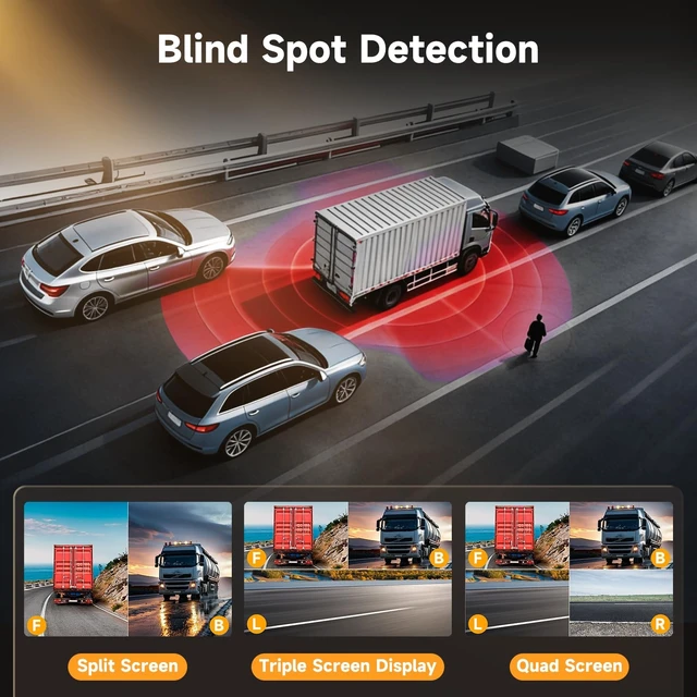 Alt view image 2 of 5 - Driauto 4 Channel 10.1 Inch Backup Camera Systerm for RV, Blind Spot Detection Touch Screen Backup Camera for Trucks, Pickups, Cars, Trailer, Stable, Courtyard, Garage, Farm with 4 Wired Cameras