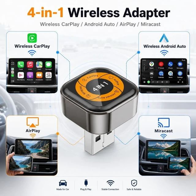 Alt view image 2 of 5 - Hyphoon CarPlay Screen Mirroring Adapter, AirPlay & Miracast 4-in-1