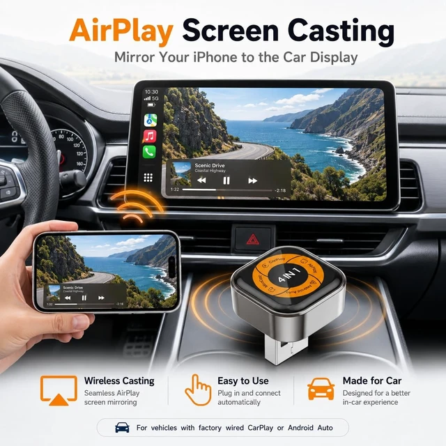 Alt view image 4 of 5 - Hyphoon CarPlay Screen Mirroring Adapter, AirPlay & Miracast 4-in-1