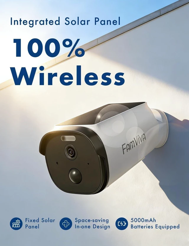 Alt view image 2 of 5 - FAMVIVA Solar Security Cameras Wireless Outdoor, 2K/3MP Battery Powered Camera,Color Night Vision, AI Motion Detection, 2-Way Audio, IP65 Waterproof.