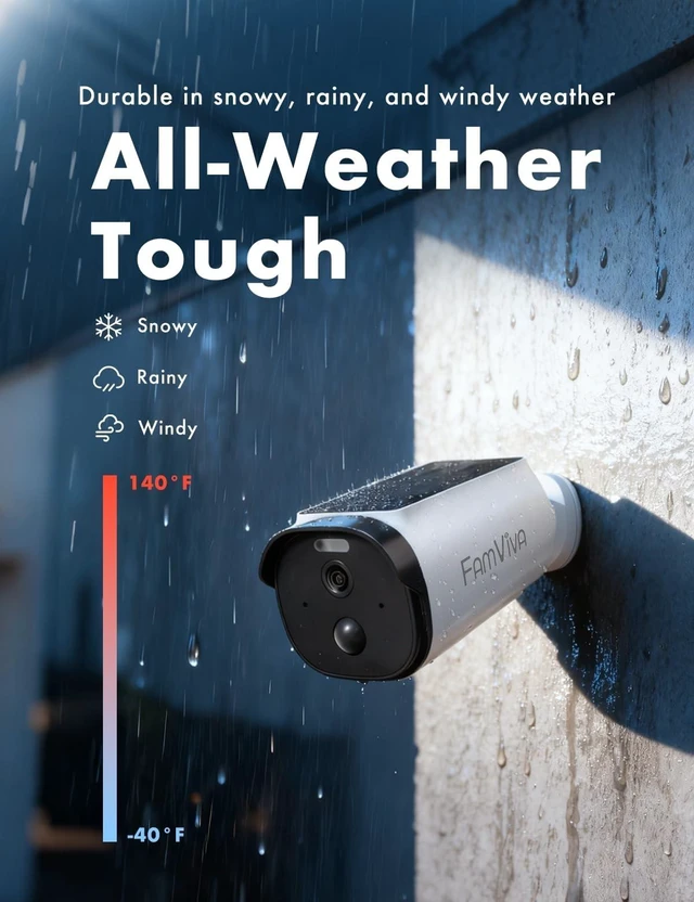 Alt view image 3 of 5 - FAMVIVA Solar Security Cameras Wireless Outdoor, 2K/3MP Battery Powered Camera,Color Night Vision, AI Motion Detection, 2-Way Audio, IP65 Waterproof.
