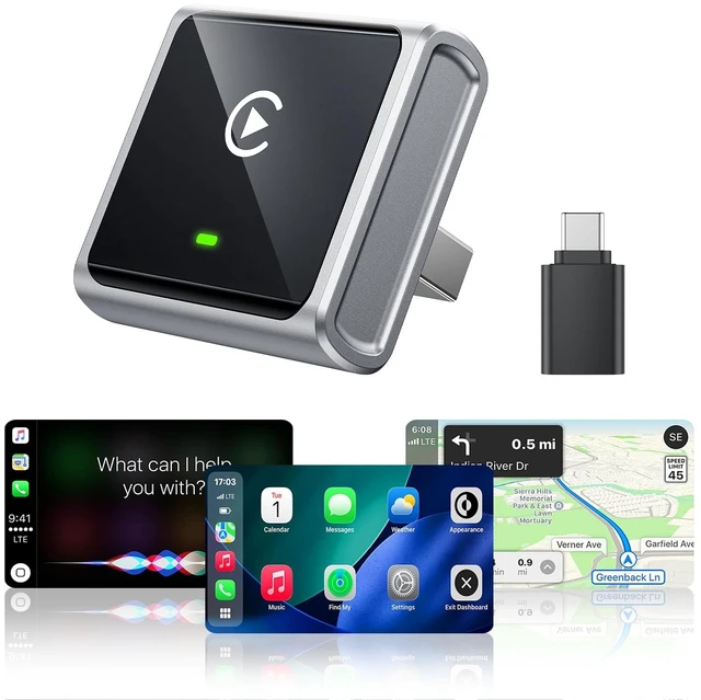 Main image of Mini Wireless CarPlay Adapter for iPhone Apple, Converts Factory Wired CarPlay to Wireless, Fast Auto Connect, Low Latency, Plug & Play, Compatible with iOS 10+ & 2015+ Cars, USB-A/C, Gr