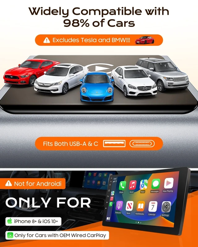 Alt view image 4 of 5 - Mini Wireless CarPlay Adapter for iPhone Apple, Converts Factory Wired CarPlay to Wireless, Fast Auto Connect, Low Latency, Plug & Play, Compatible with iOS 10+ & 2015+ Cars, USB-A/C, Gr
