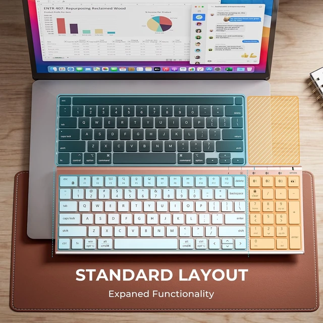 Alt view image 3 of 5 - iClever BK10 SE Bluetooth Keyboard for Mac, Full-Size Layout, Rose Gold