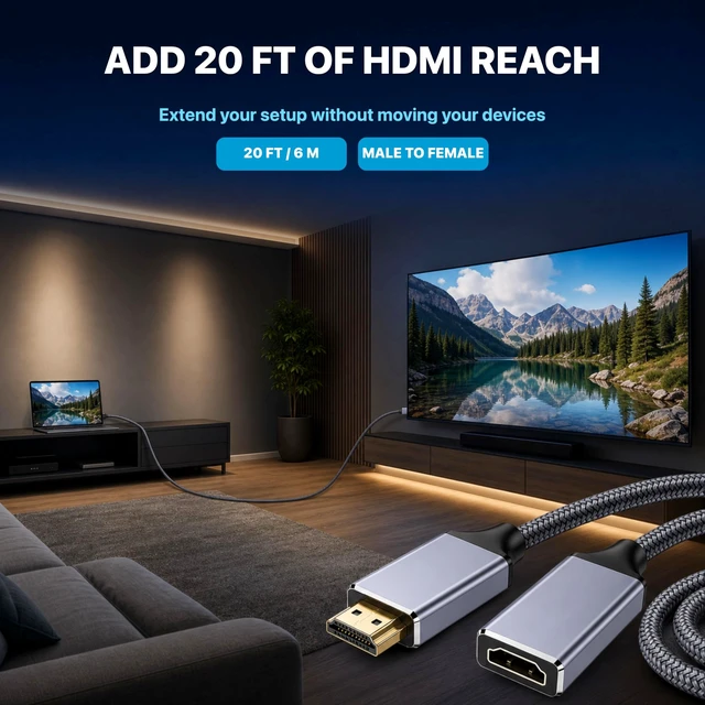 Alt view image 2 of 5 - BOPLYBAY HDMI Extension Cable 30ft/9m, Male to Female Extender, 4K@60Hz 18Gbps Braided Cord with HDR and ARC for TV, Monitor, Projector, Laptop and Gaming Console