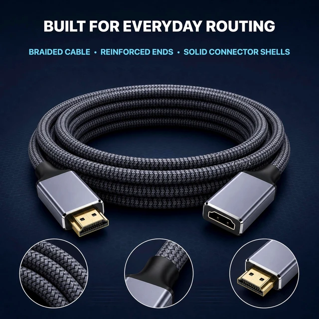 Alt view image 5 of 5 - BOPLYBAY HDMI Extension Cable 30ft/9m, Male to Female Extender, 4K@60Hz 18Gbps Braided Cord with HDR and ARC for TV, Monitor, Projector, Laptop and Gaming Console
