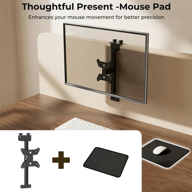 Alt view image 3 of 5 - Height Adjustable Worker Cubicle Monitor Mount, Office Cubicle Monitor Hanger, VESA 75x75/100x100mm, Clamp Hook Top Holds Up to 17.6 lbs, Black, with Mouse Pad