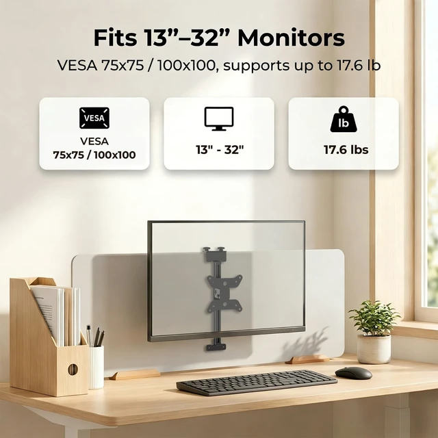 Alt view image 2 of 5 - Height Adjustable Worker Cubicle Monitor Mount, Office Cubicle Monitor Hanger, VESA 75x75/100x100mm, Clamp Hook Top Holds Up to 17.6 lbs, Black, with Mouse Pad