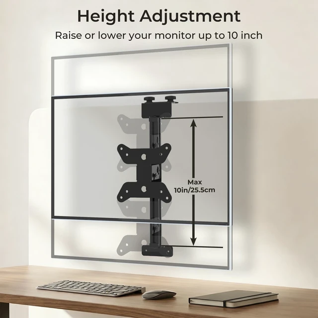 Alt view image 4 of 5 - Height Adjustable Worker Cubicle Monitor Mount, Office Cubicle Monitor Hanger, VESA 75x75/100x100mm, Clamp Hook Top Holds Up to 17.6 lbs, Black, with Mouse Pad