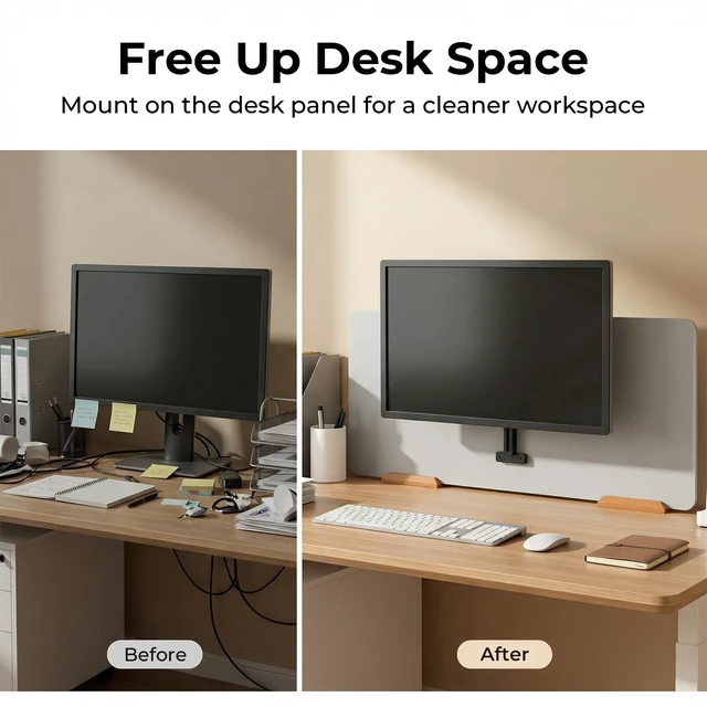 Alt view image 5 of 5 - Height Adjustable Worker Cubicle Monitor Mount, Office Cubicle Monitor Hanger, VESA 75x75/100x100mm, Clamp Hook Top Holds Up to 17.6 lbs, Black, with Mouse Pad