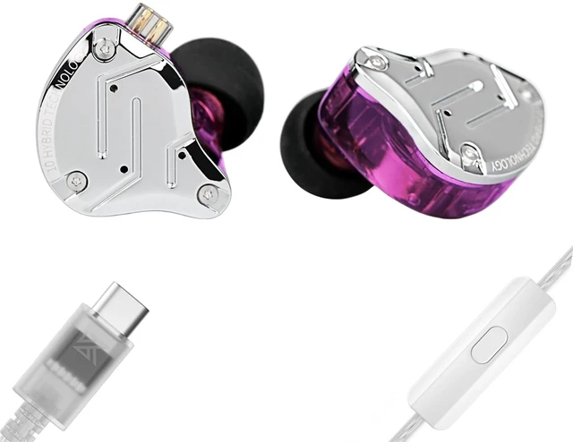 Main image of KZ ZS10 PRO USB C Wired Headphones Type-C in Ear Monitor Headphone,4BA+1DD 5 Driver Gaming Earbuds USB C Wired Earphones, HiFi Clarity Sound Immersive Bass IEMs for Gaming (USBC-with Mic, Purple)