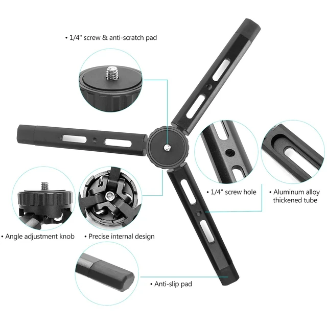 Alt view image 4 of 5 - Andoer Mini Metal Tripod Aluminum Alloy Desktop Stand Tripod with 1/4 inch Screw for DSLR ILDC Camera Camcorder Projector
