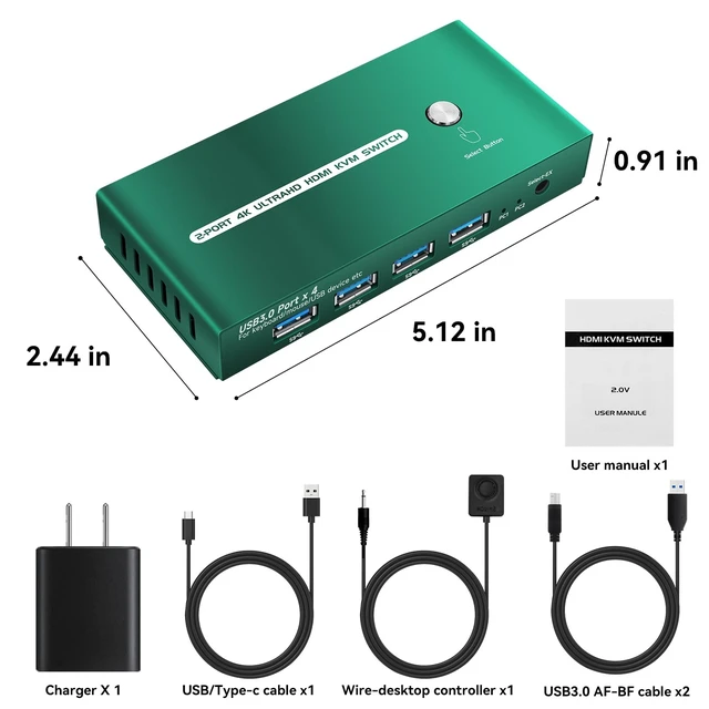 Alt view image 4 of 5 - Daoistek KVM Switch HDMI 4K 60Hz, 1 Monitor 2 Computers
