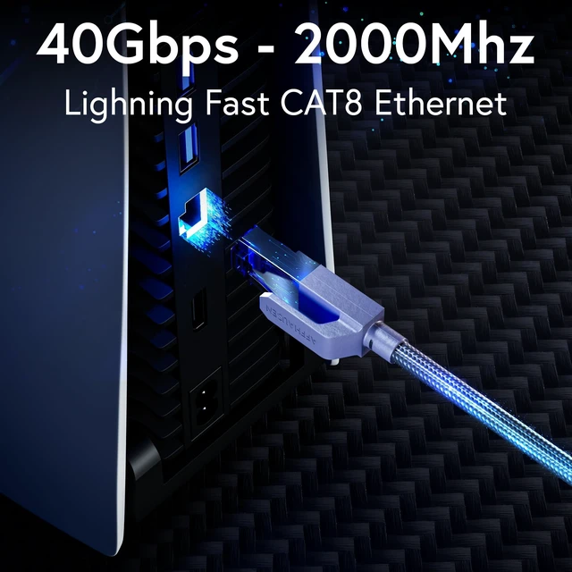 Alt view image 2 of 5 - AFFHAUSEN Cat 8 Ethernet Cable 30ft, 40Gbps 2000MHz S/FTP Shielded, Nylon Braided LAN Cord for Gaming PC, PS5, Xbox, Modem, Router, Indoor Network Patch