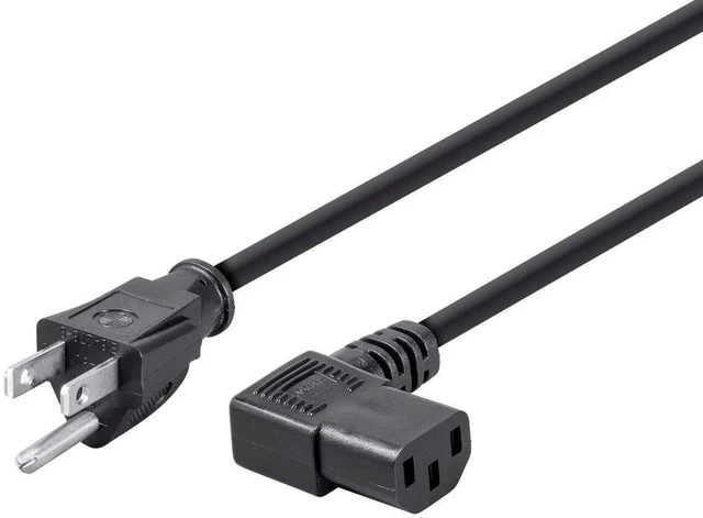 Main image of Monoprice 15ft 14AWG Right Angle Power Cord Cable w/ 3 Conductor PC Power Connector Socket (C13/5-15P) - Black