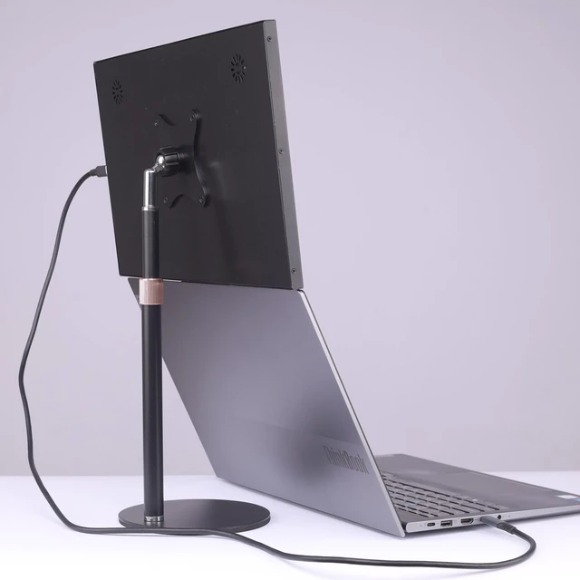 Alt view image 3 of 5 - FeeLazy Portable Monitor Stand with VESA Mount 3inch Bracket Tilt Ball Joint Telescopic Pole and Metal Disk Base Portable Monitor Mount with 75mm VESA Mount FL12B