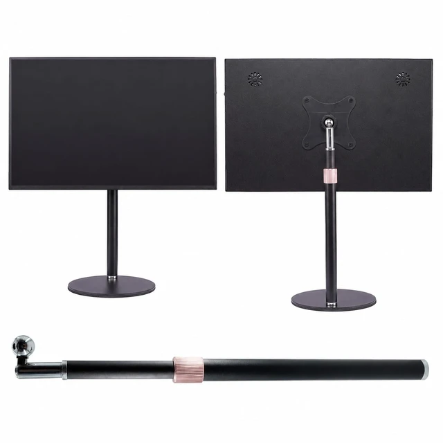 Alt view image 4 of 5 - FeeLazy Portable Monitor Stand with VESA Mount 3inch Bracket Tilt Ball Joint Telescopic Pole and Metal Disk Base Portable Monitor Mount with 75mm VESA Mount FL12B