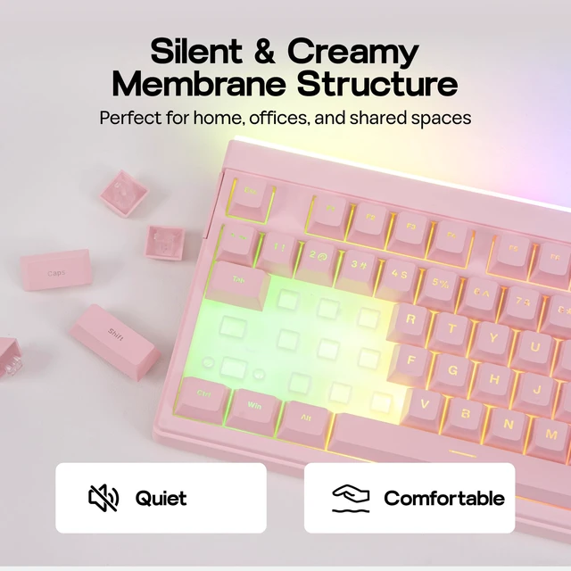 Alt view image 4 of 5 - MechLands Halo98 Silent Office Keyboard w/Numpad, Light Box, Screen & Knob