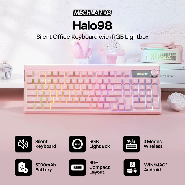 Alt view image 2 of 5 - MechLands Halo98 Silent Office Keyboard w/Numpad, Light Box, Screen & Knob