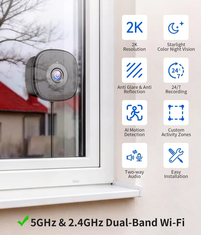 Alt view image 2 of 5 - MISECU 2K No Drill Window Camera, Indoor Cameras for Home Security, 4 Pack