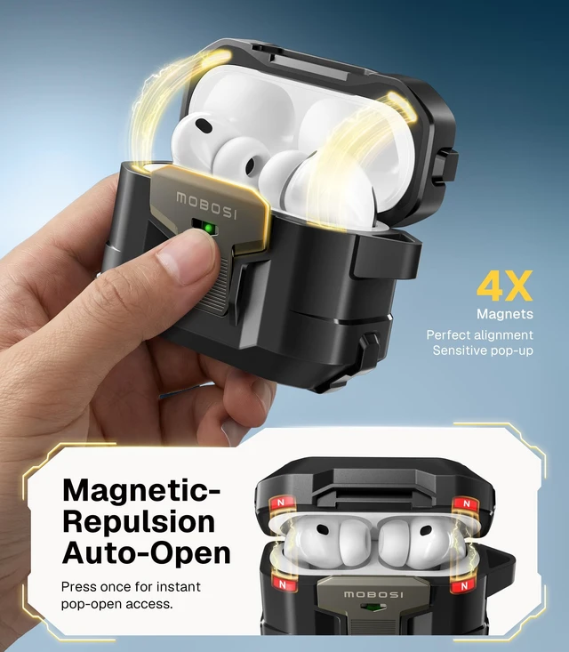Alt view image 3 of 5 - MOBOSI for AirPods Pro 3 Case 2025 with Drop-Proof Lock, Black